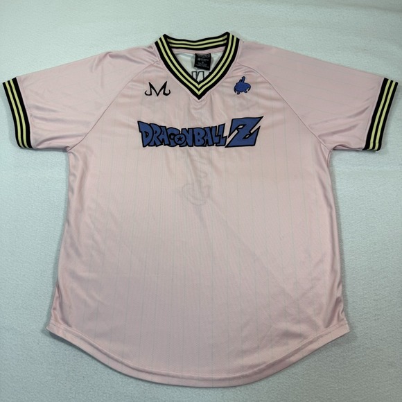 Dragon‎ Ball Z Majin Buu Soccer Jersey Mens XL Pink Striped BoxLunch Exclusive - Picture 1 of 8